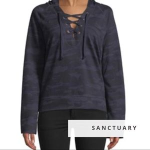 NWT Sanctuary Navy Camo Lace-Up Sweatshirt